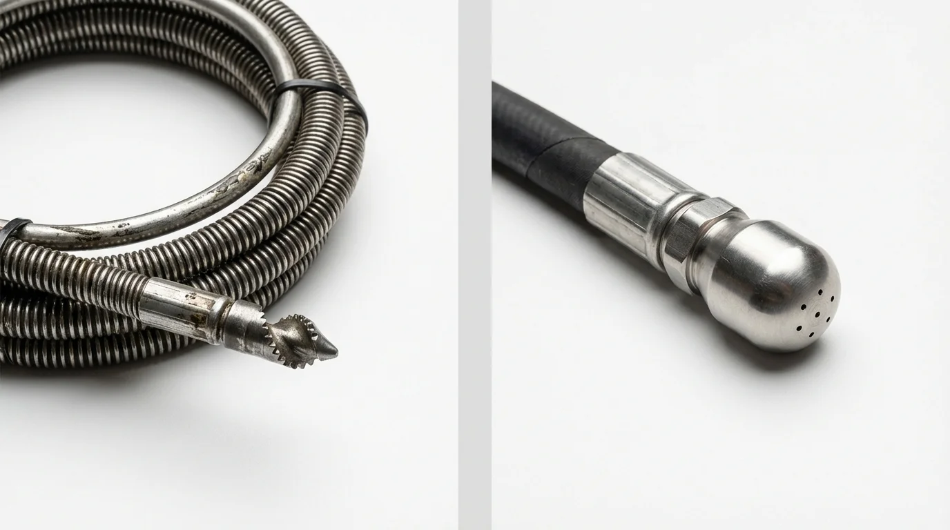 Drain snake cable and hydro jetting nozzle used for drain cleaning in Campti, LA