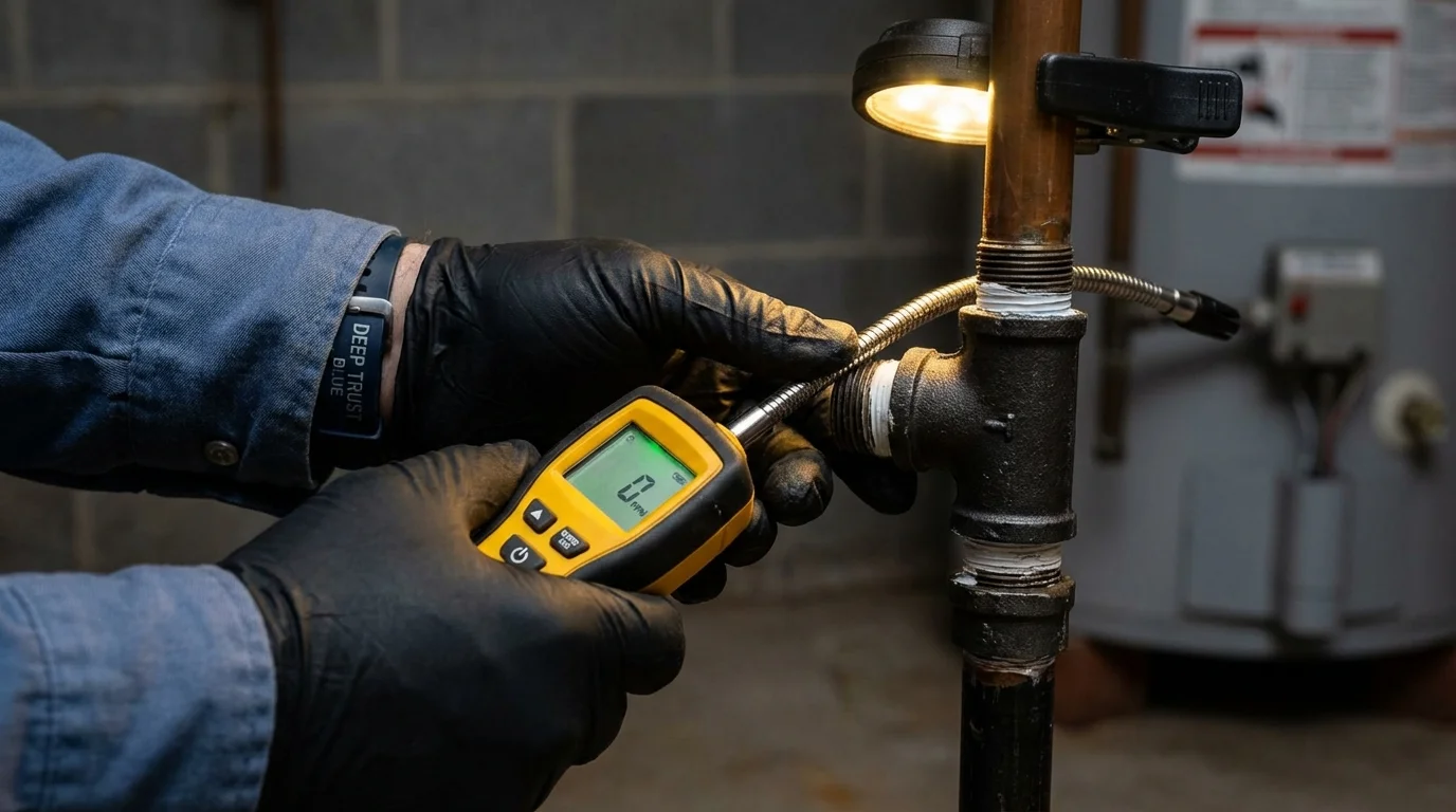 Gas leak detection with electronic sniffer by Johns Plumbing LLC in Campti
