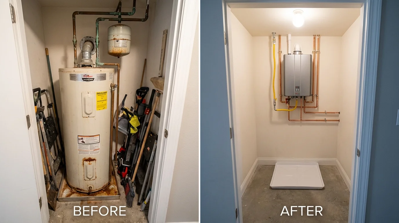 Tank water heater versus wall-mounted tankless unit comparison for Campti, LA homeowners